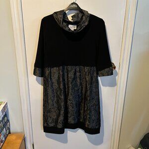 Joseph Ribkoff Black & Charcoal Floral Cowl Neck Swing Dress